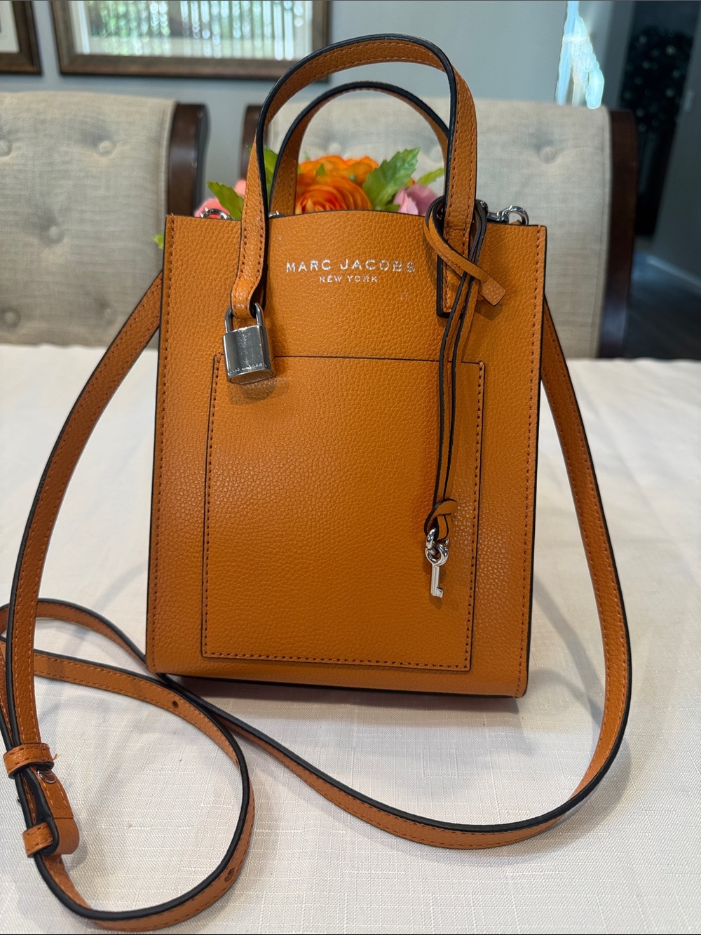 Authentic Marc Jacobs Mini Tote in Tan Leather with Silver Hardware